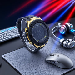 Boys' Sporty Digital Watch with Alarm Luminous Dial Golden Accents