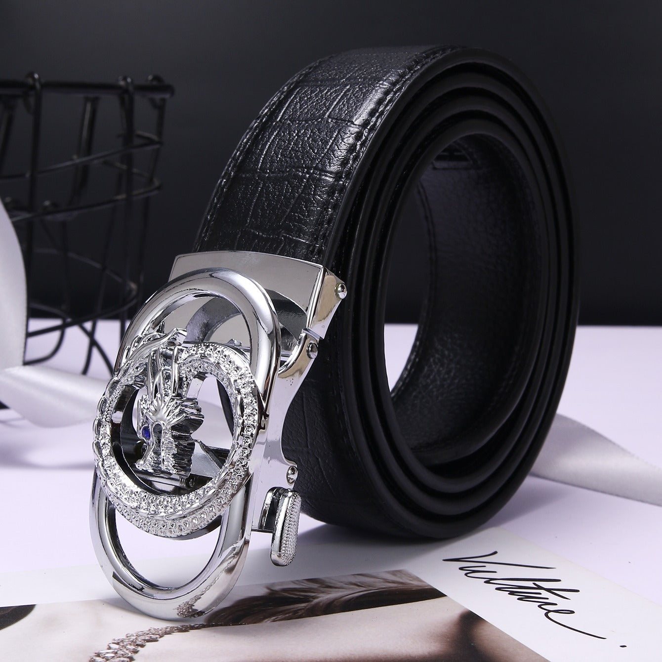 Men's Silver Buckle PU Leather Belt