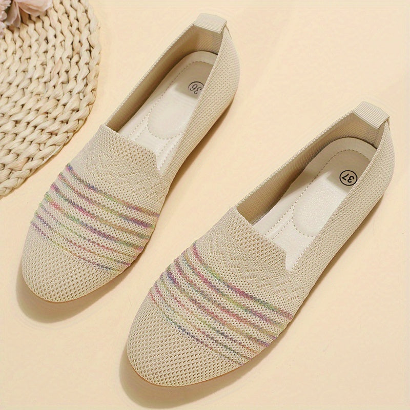 Women's Breathable Knit Flat Shoes Lightweight Slip On Shoes