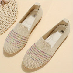 Women's Breathable Knit Flat Shoes Lightweight Slip On Shoes