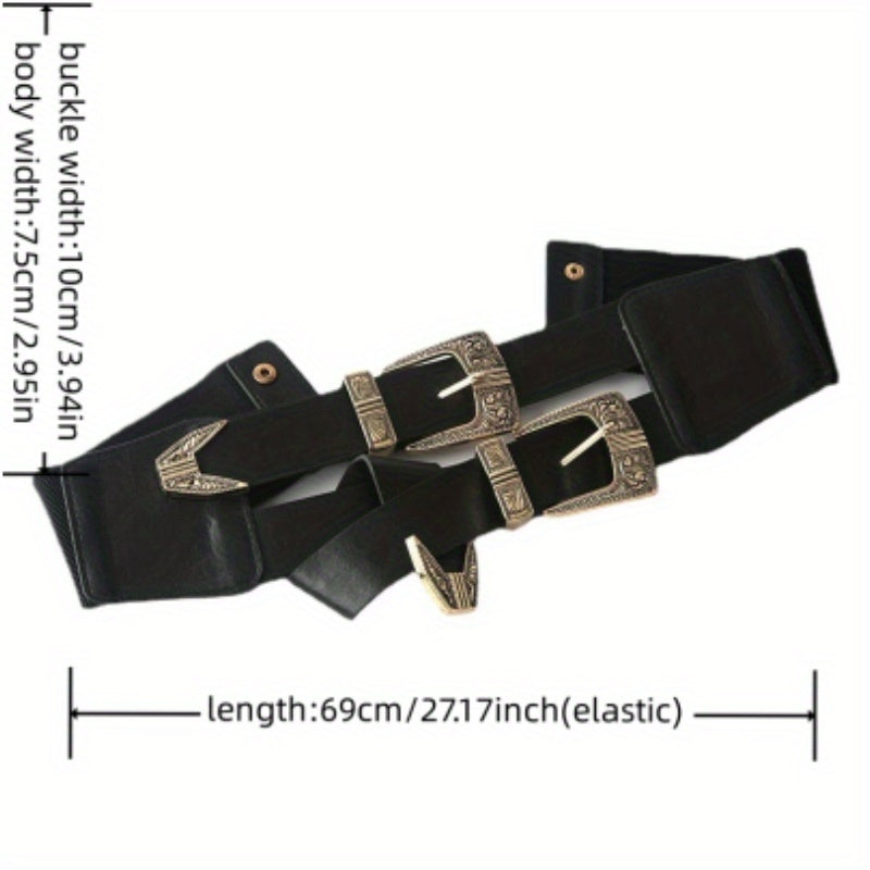 Double Layer Carved Buckle Belt Gothic Vintage Wide Waistband Women Coat Girdle