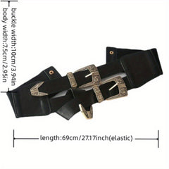 Double Layer Carved Buckle Belt Gothic Vintage Wide Waistband Women Coat Girdle