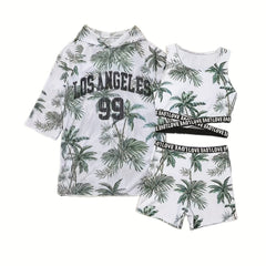 Girls Coconut Tree Graphic Swimwear Set for Summer Beachwear
