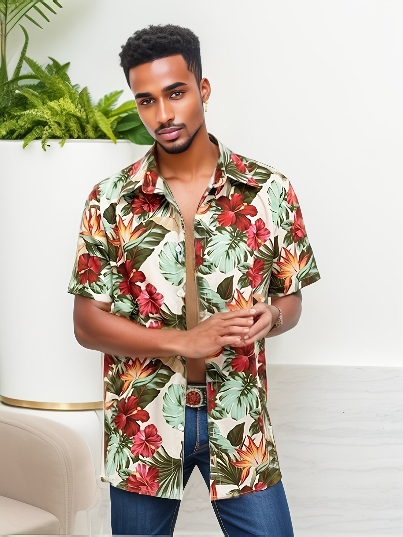 Men's Floral Pattern Short Sleeve Hawaii Shirt