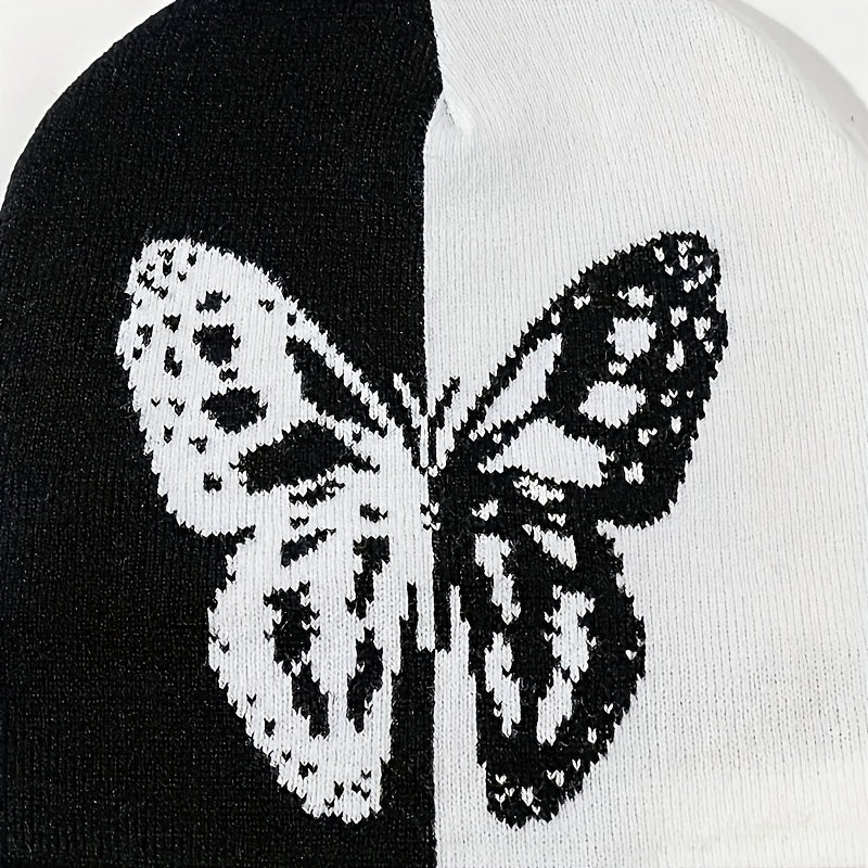 Y2K Jacquard Butterfly Beanie Knitted Hat Cap for Warmth