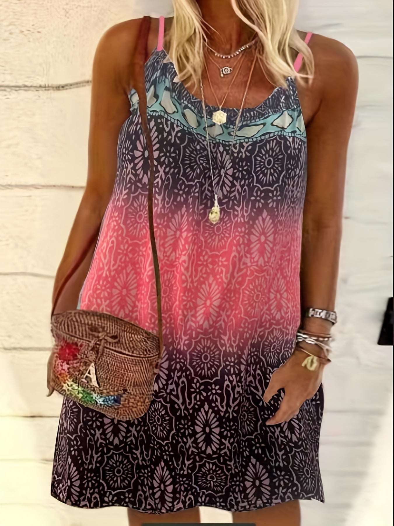 Plus Size Retro Dress Women's Plus Tile Print Halter Neck Dress
