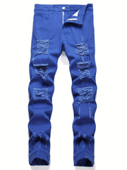 Men's Slim Fit Ripped Jeans Casual Street Style Distressed Denim Pants