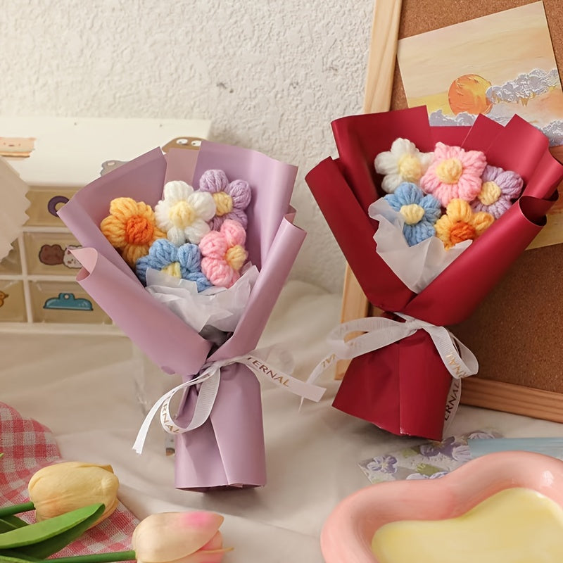 Mother's Gift Knitting Flowers Puff Flowers Small Bouquet Wool Bouquet