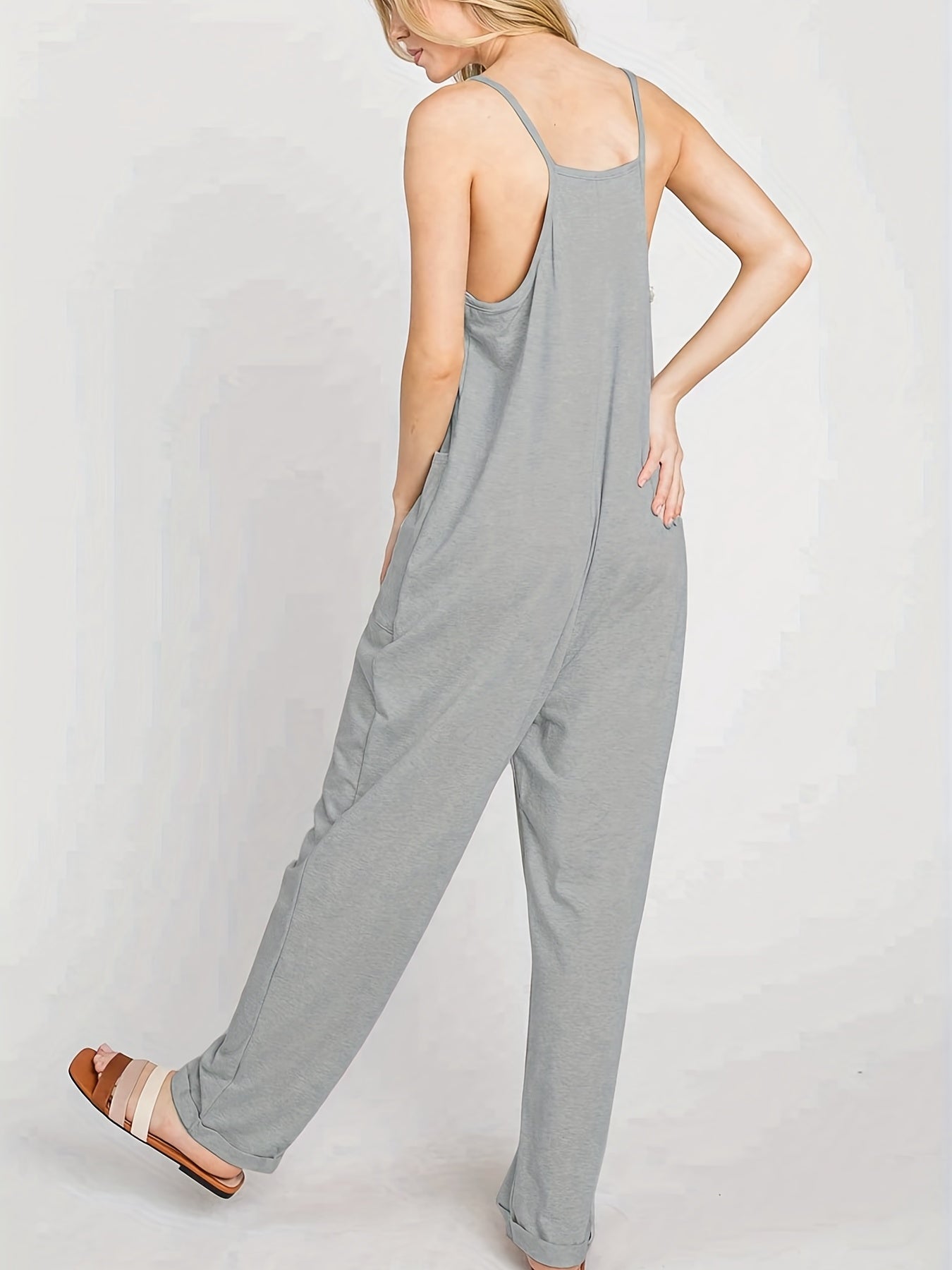 Solid Lounge Jumpsuit With Pockets - Women's Loungewear