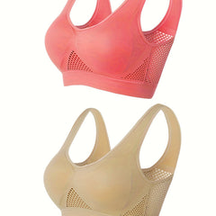 2 Pack Plus Size Seamless Mesh Wireless Sports Bra Set