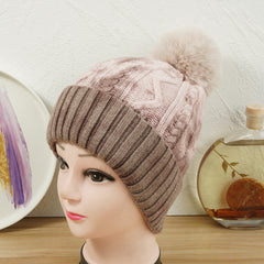 Tie Dye Fleece Pom Pom Beanie Hat Winter Warm Thick Knit Hat