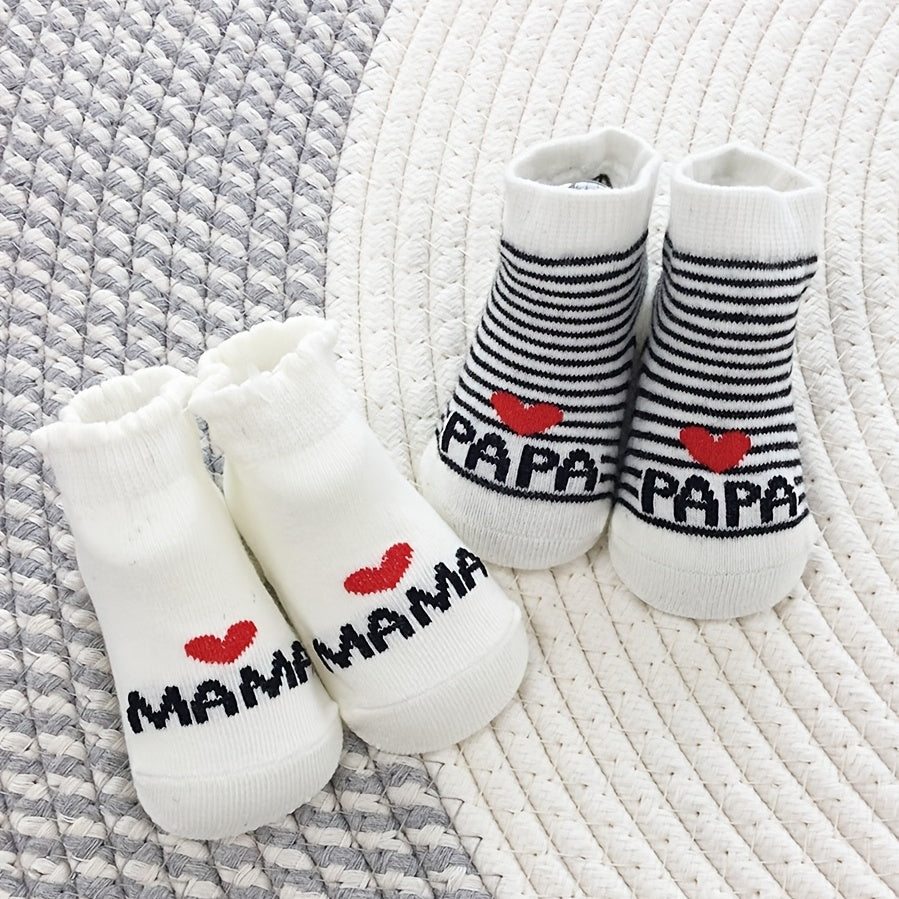 Baby Girls MAMA PAPA Print Striped Knit Socks Soft
