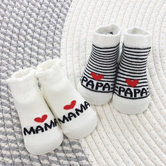 Baby Girls MAMA PAPA Print Striped Knit Socks Soft