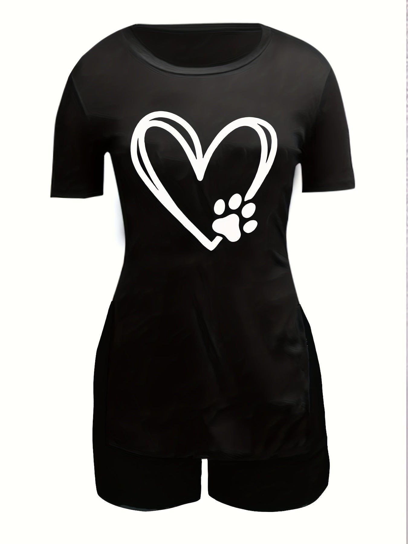 Heart Print Short Sleeve T-shirt & Shorts Set