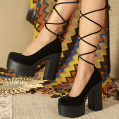 Women's Platform Lace-Up Pumps High Heeled Shoes