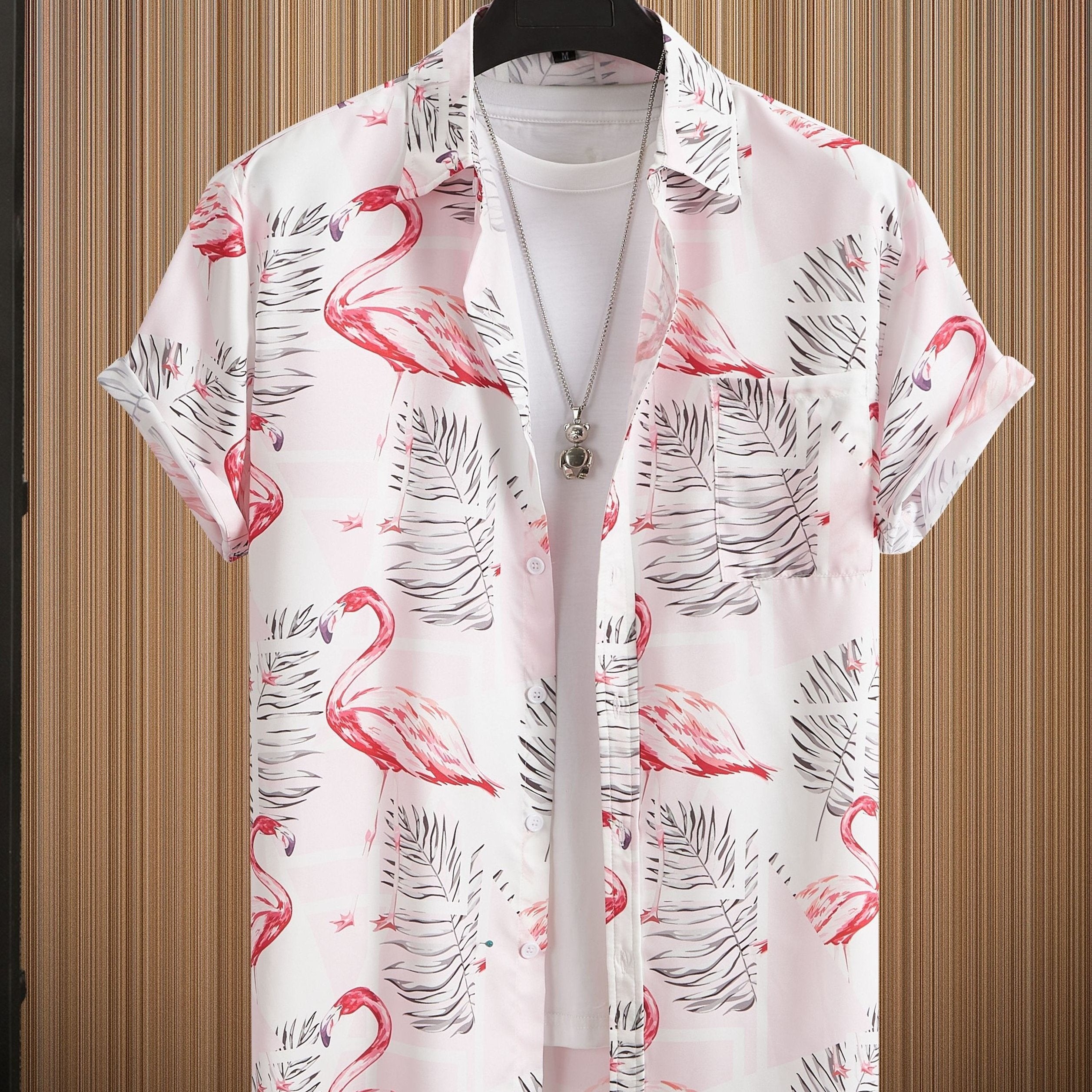 Red Crown Crane Print Men's Hawaiian Style Button Up Shirt