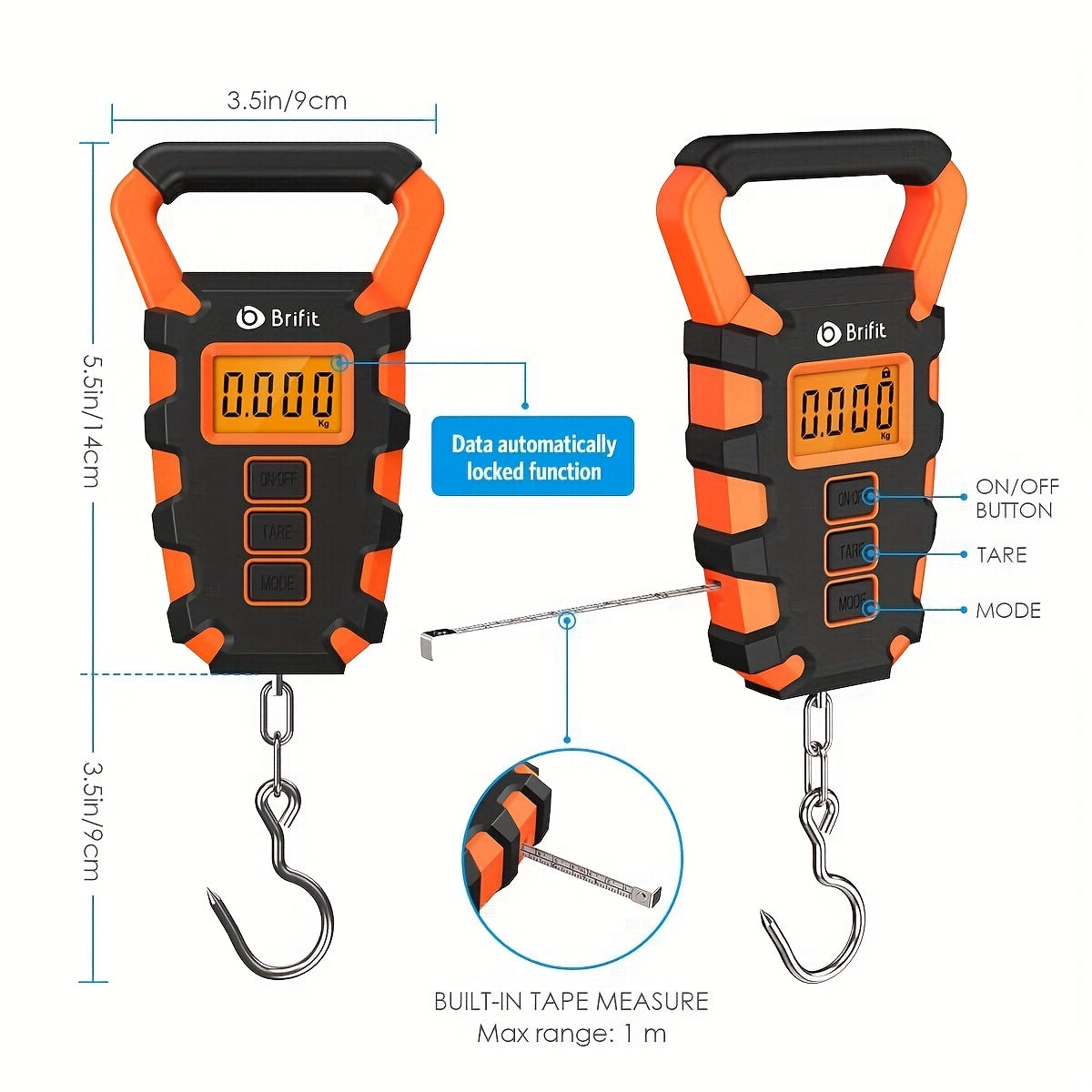 Digital Fish Weighing Scale 50kg Portable Hanging Luggage Scale