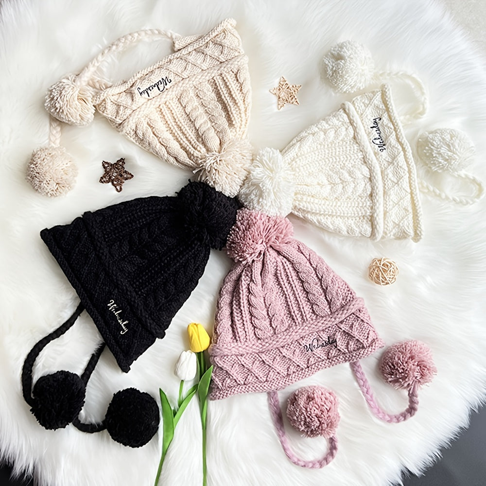 Winter Beanie Pom Pom Hat Stretch Knit Outdoor Sports Ski