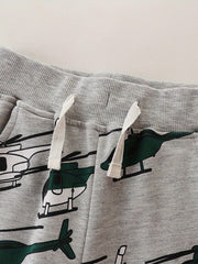 Kid's Helicopter Print Drawstring Sweatpants
