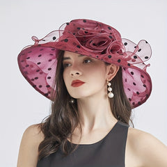 Organza Beach Sun Hats Wide Brim Polka Dot Mesh Bucket Hat