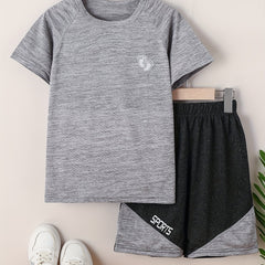 Toddler Boys Quick-dry Footprint Graphic T-shirt and Block Shorts Set