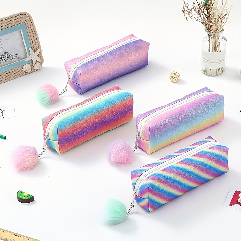 Rainbow Glitter Pencil Case Portable Travel Cosmetics Bag