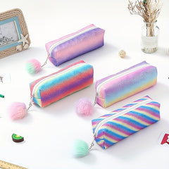 Rainbow Glitter Pencil Case Portable Travel Cosmetics Bag