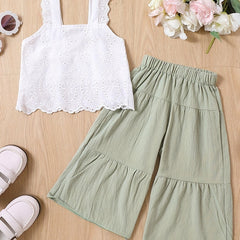 Toddler Girls Lace Crop Top & Wide Leg Pants Set Kids Summer Clothes