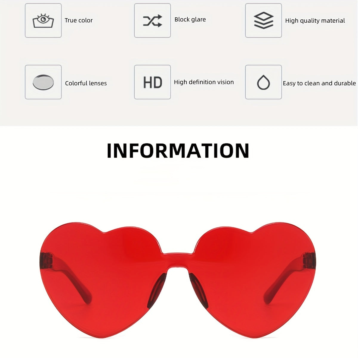 Heart Shape Sunglasses Lovely Candy Frameless Glasses For Party Stage