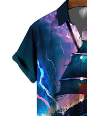 Men's 3D Print Casual Button Up Short Sleeve Shirt