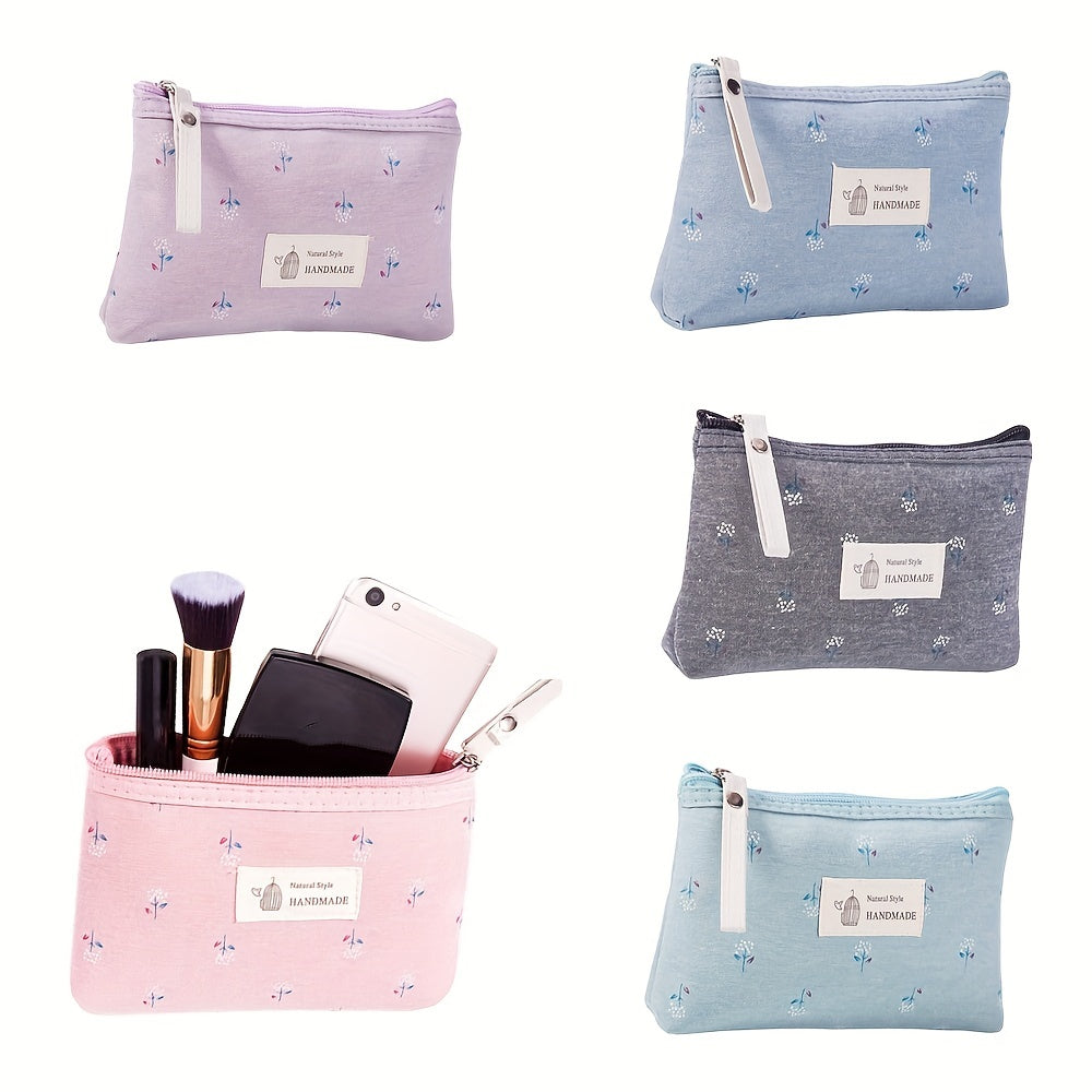 Floral Pattern Small Makeup Bag Toiletry Pouch Waterproof Cosmetic Bag