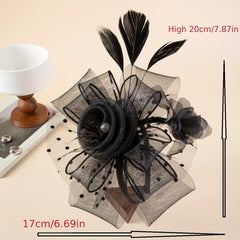 Vintage Mesh Flower Feather Headband Hair Accessory