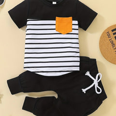 Baby Boys Striped Top Drawstring Sweatpants Set