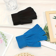 2pairs Men's Winter Fingerless Gloves Knitted Typing Half Finger Gloves