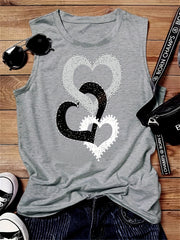 Three Hearts Linked Print Tank Top for Summer