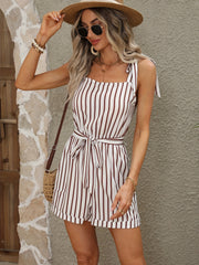 Women's Striped Waist Short Jumpsuit