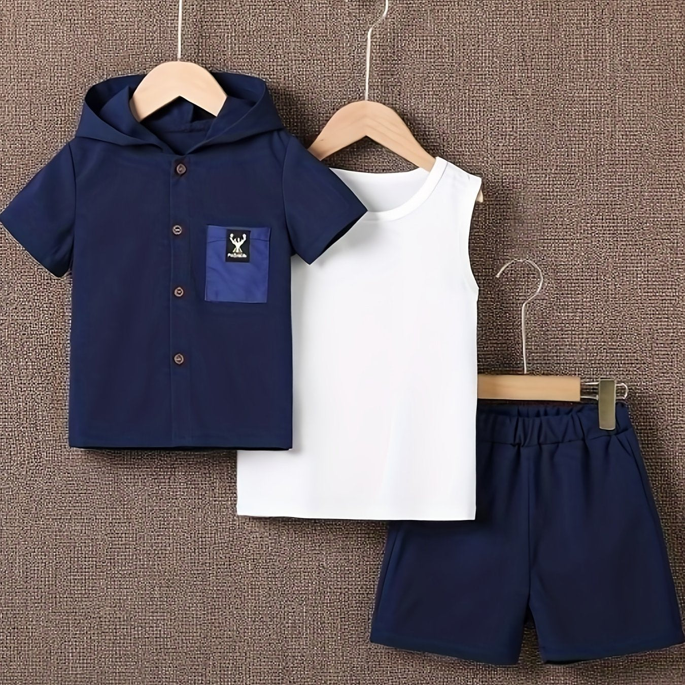 3pcs Boys Hooded Shirt & Vest & Sport Shorts Set Summer Toddler Kids