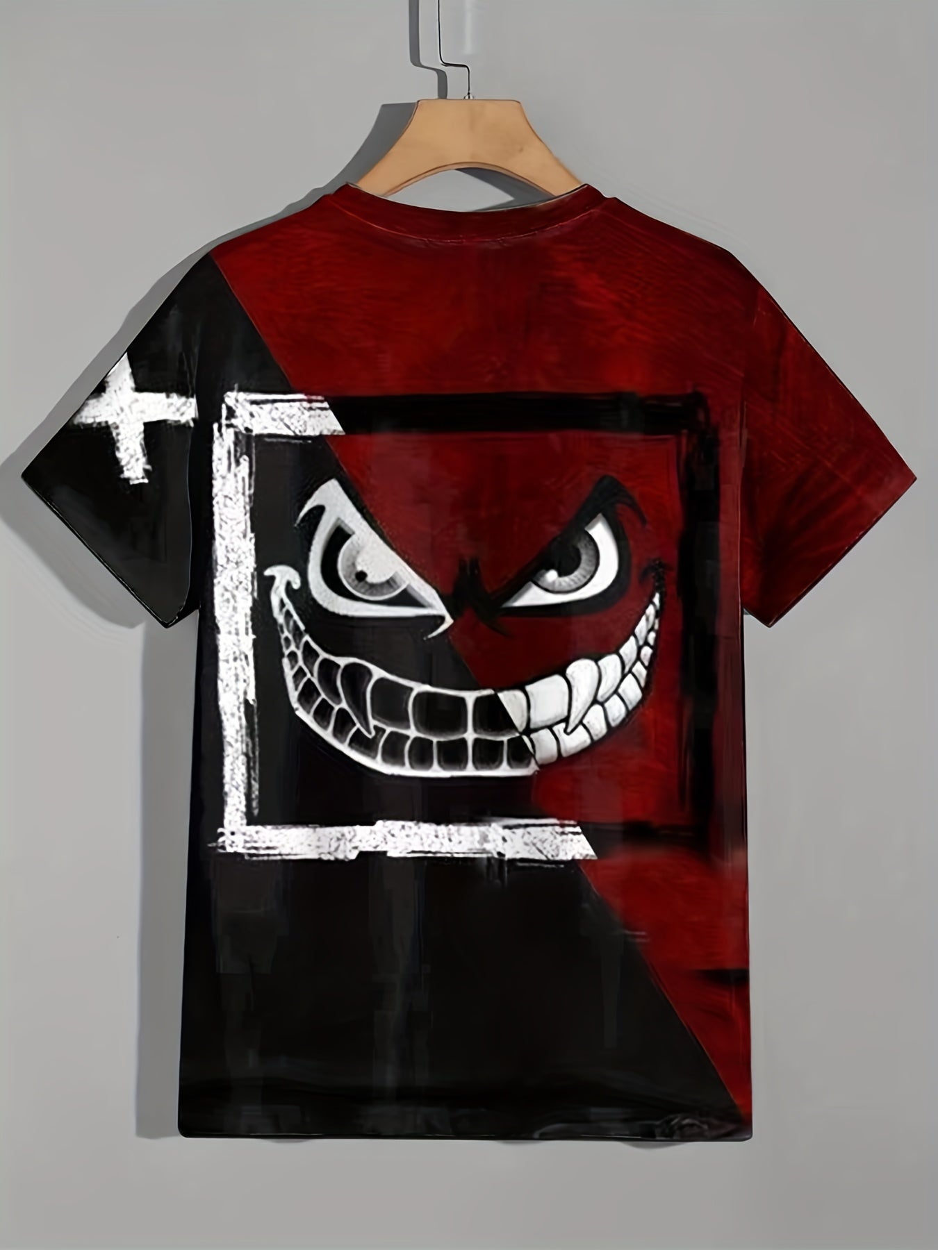 Men's Devil Smile Block Short Sleeve T-shirt for Summer Outdoor