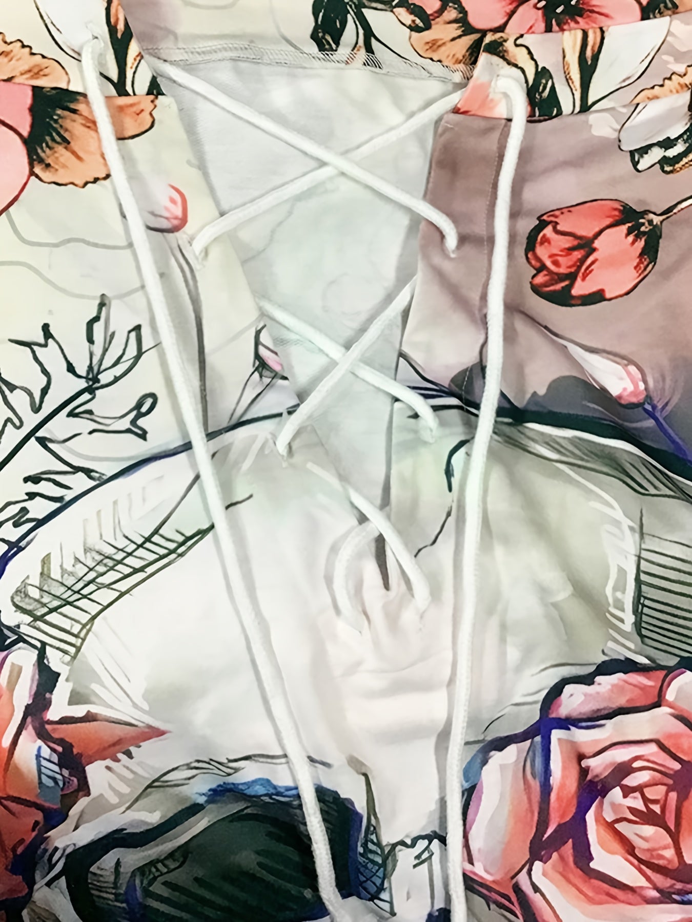 Floral Skull Print Lace Up Off Shoulder Long Sleeve Dress