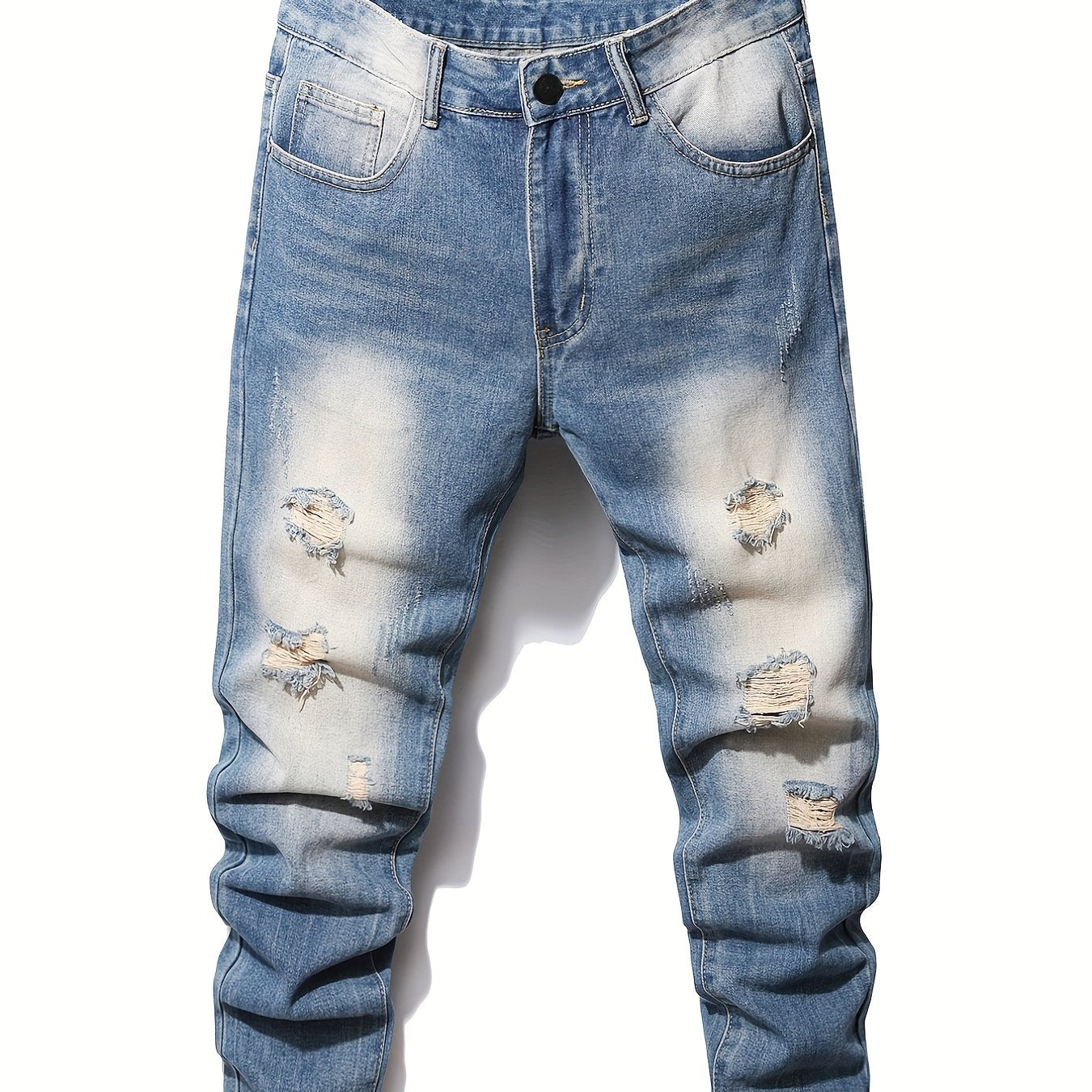 Slim Fit Ripped Jeans Men's Casual Distressed Denim Pants