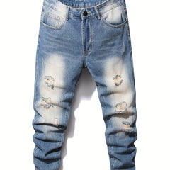 Slim Fit Ripped Jeans Men's Casual Distressed Denim Pants