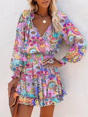 Paisley Print Mini Dress Long Sleeve Casual Dress