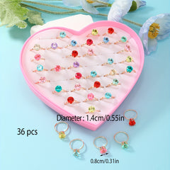 36pcs Girls Colorful Rings Kids Accessories Set