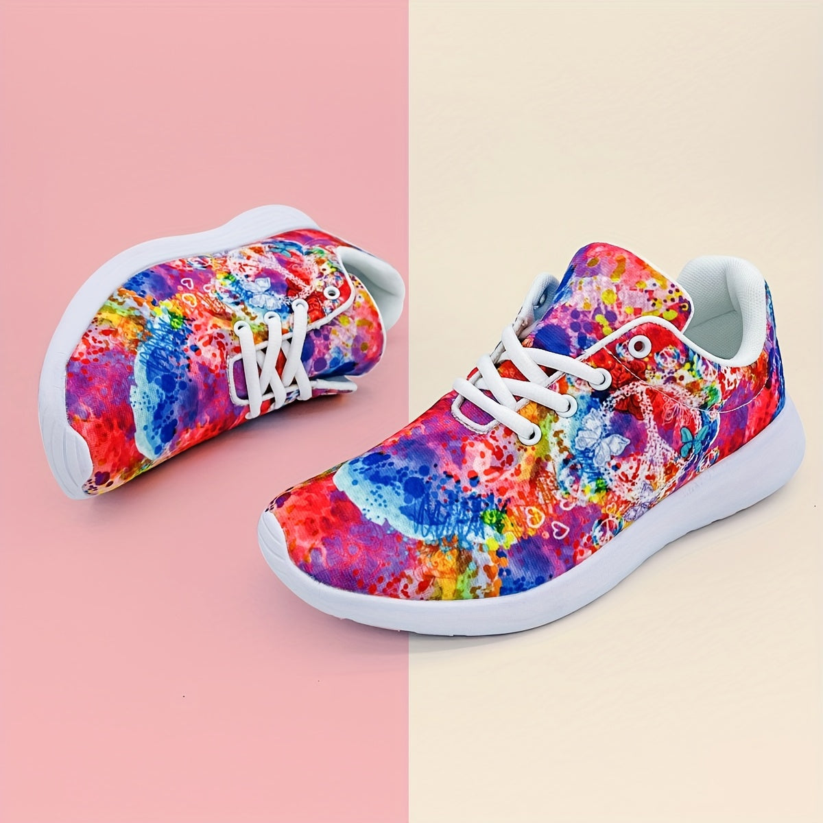 Peace And Flower Print Soft Running Shoes Casual Outdoor Sneakers