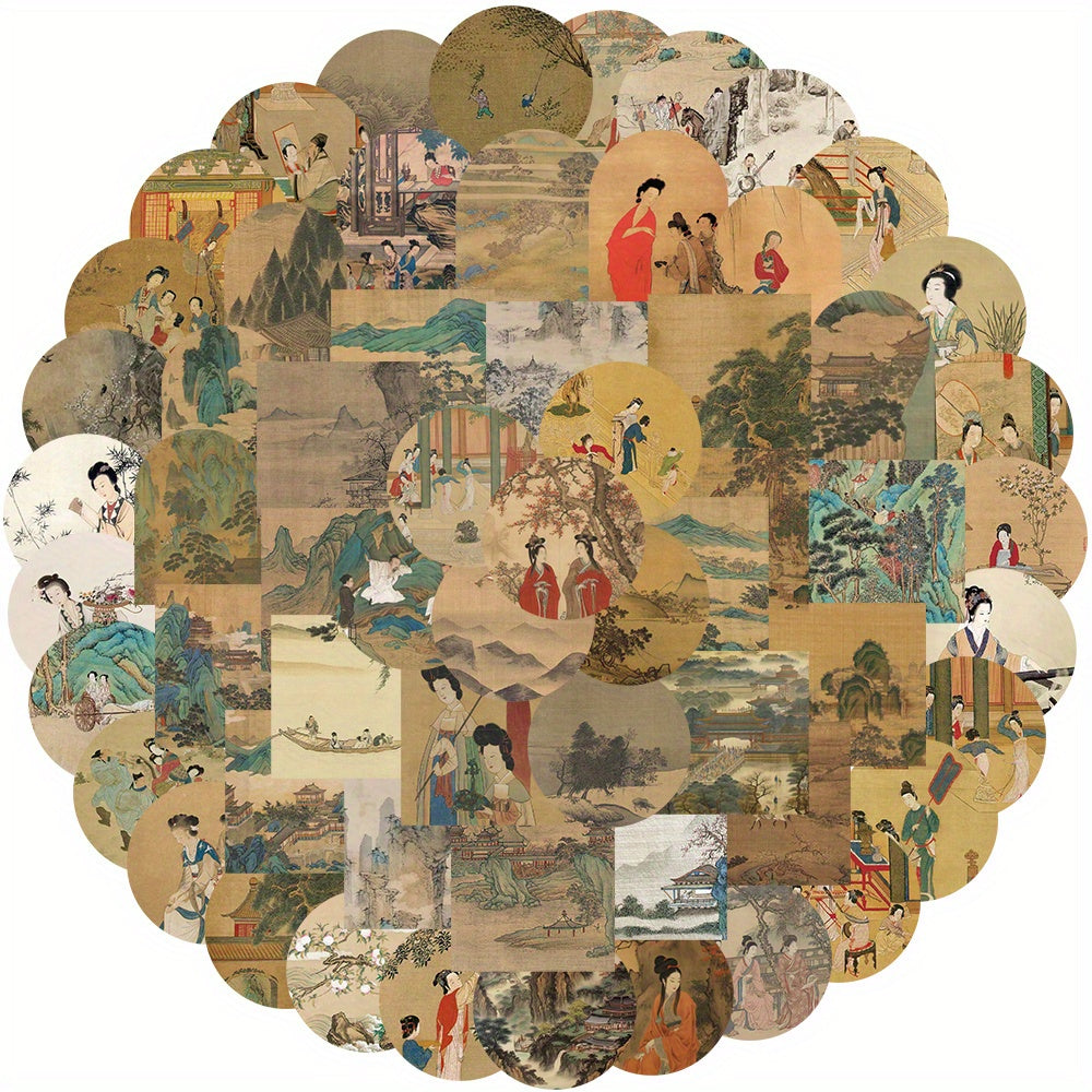 61pcs Chinese Art Stickers Waterproof for Laptops Skateboards Wa