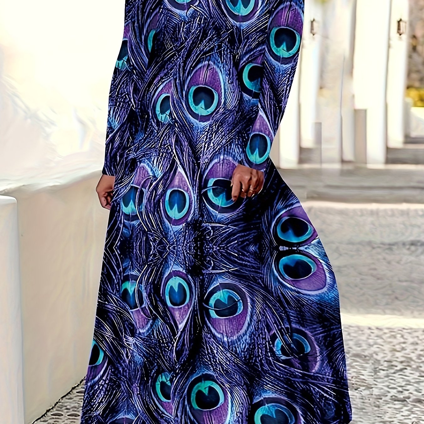Women's Peacock Print Maxi Dress