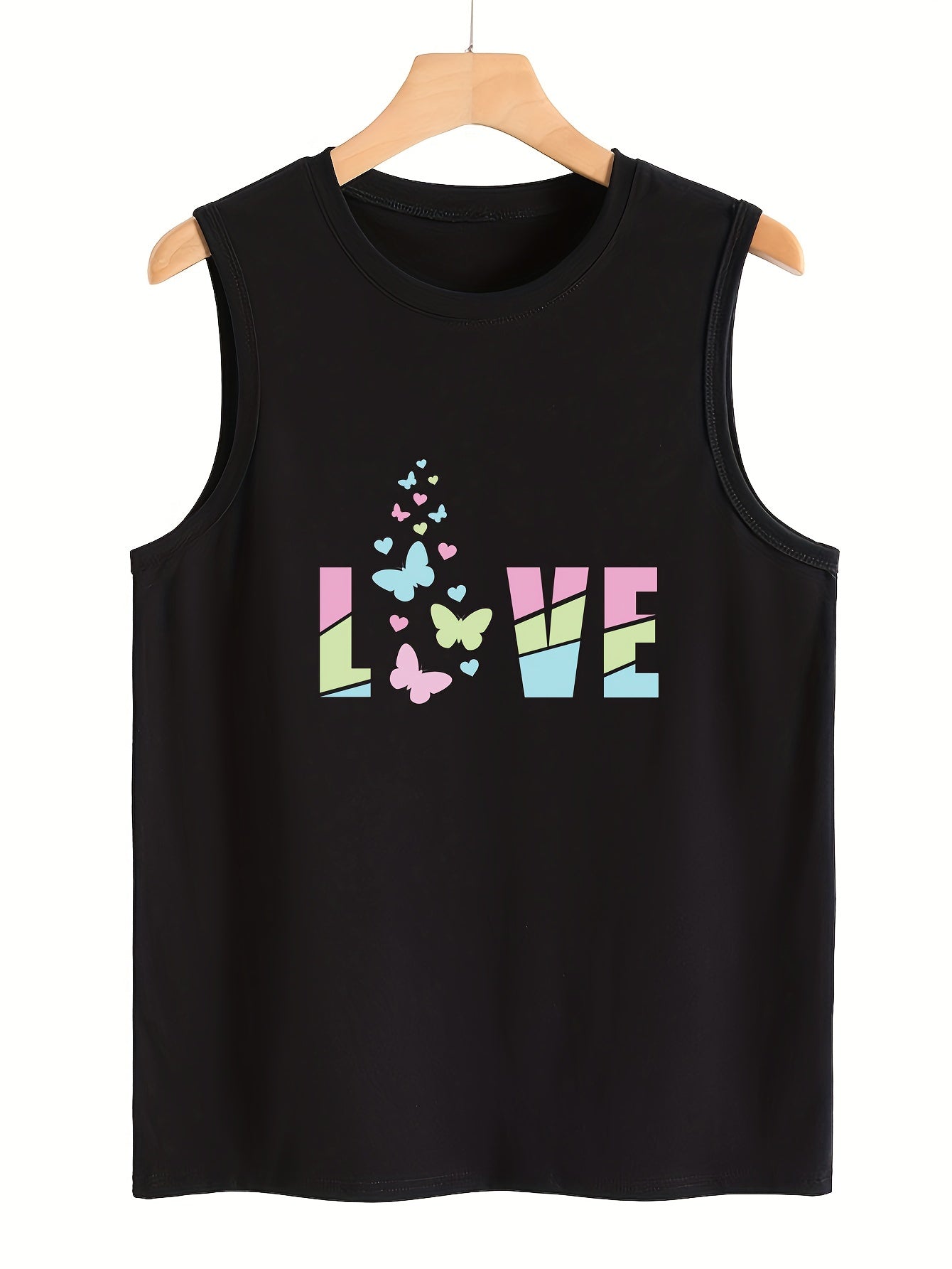 Butterfly Letter Pattern Sleeveless Sports Vest Stretchy Casual Sporty Top