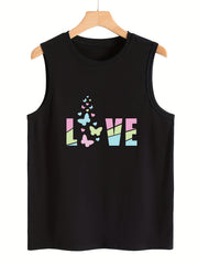 Butterfly Letter Pattern Sleeveless Sports Vest Stretchy Casual Sporty Top
