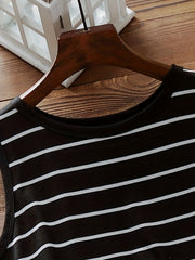 Casual Dress Women's Plus Strips Print Round Neck Slight Stretch Slim