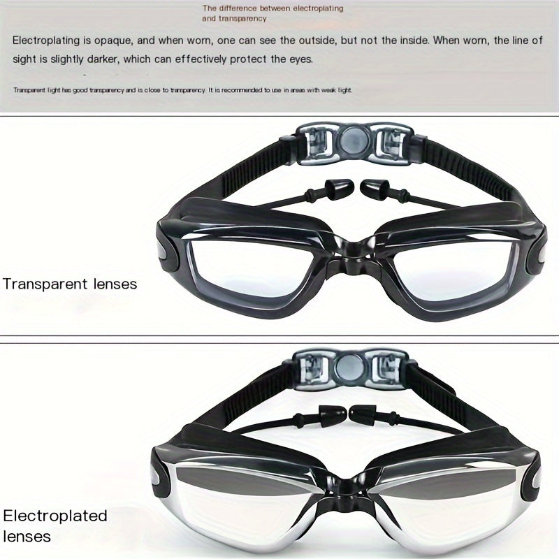 Adult Waterproof Anti-Fog Swimming Goggles with Silicone Cap